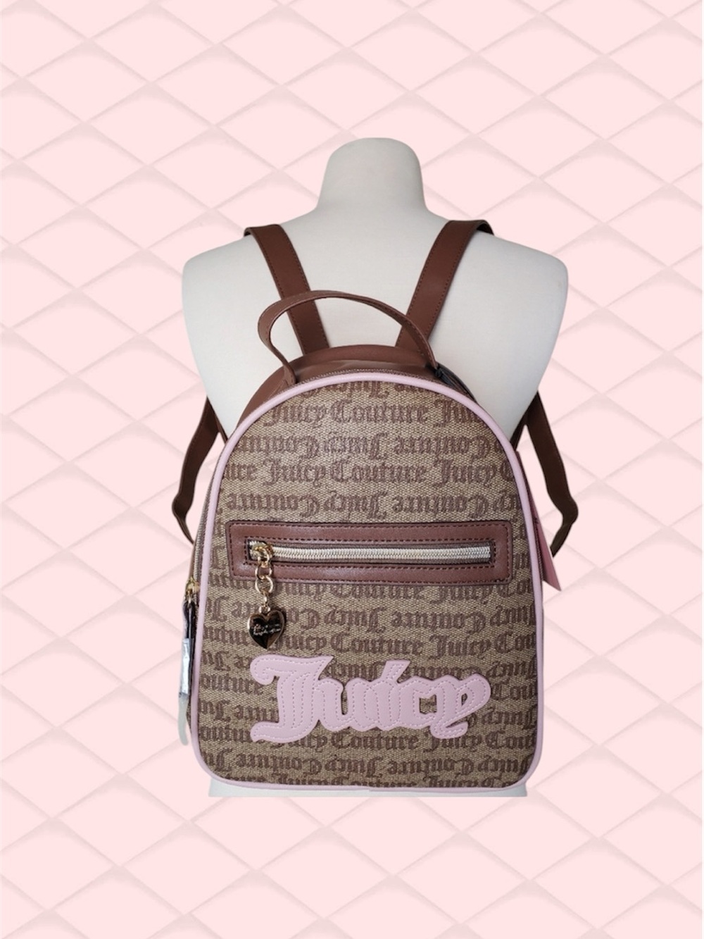 Juicy Couture Brown Logo Mini Backpack with Pink Trim
